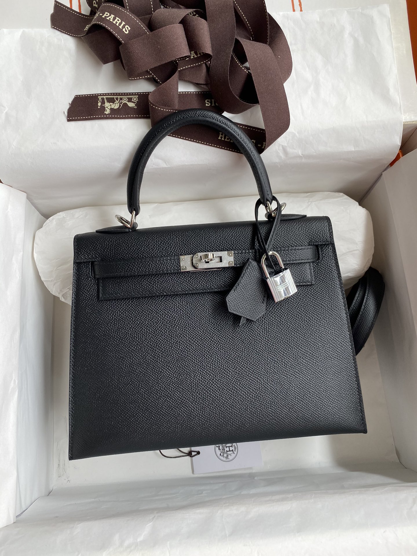 Hermes Kelly 25cm Handbag Shoulder Bag in Black Epsom Leather